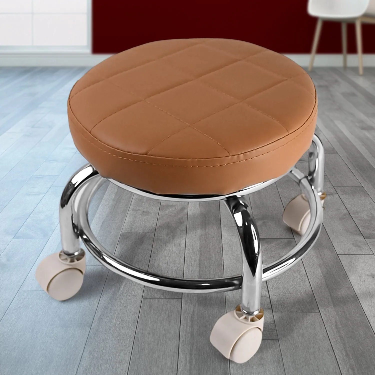 Premium Rolling Stool with Steel Base & Cushioned Seat – Indo Glow - Buy Online at Alikart