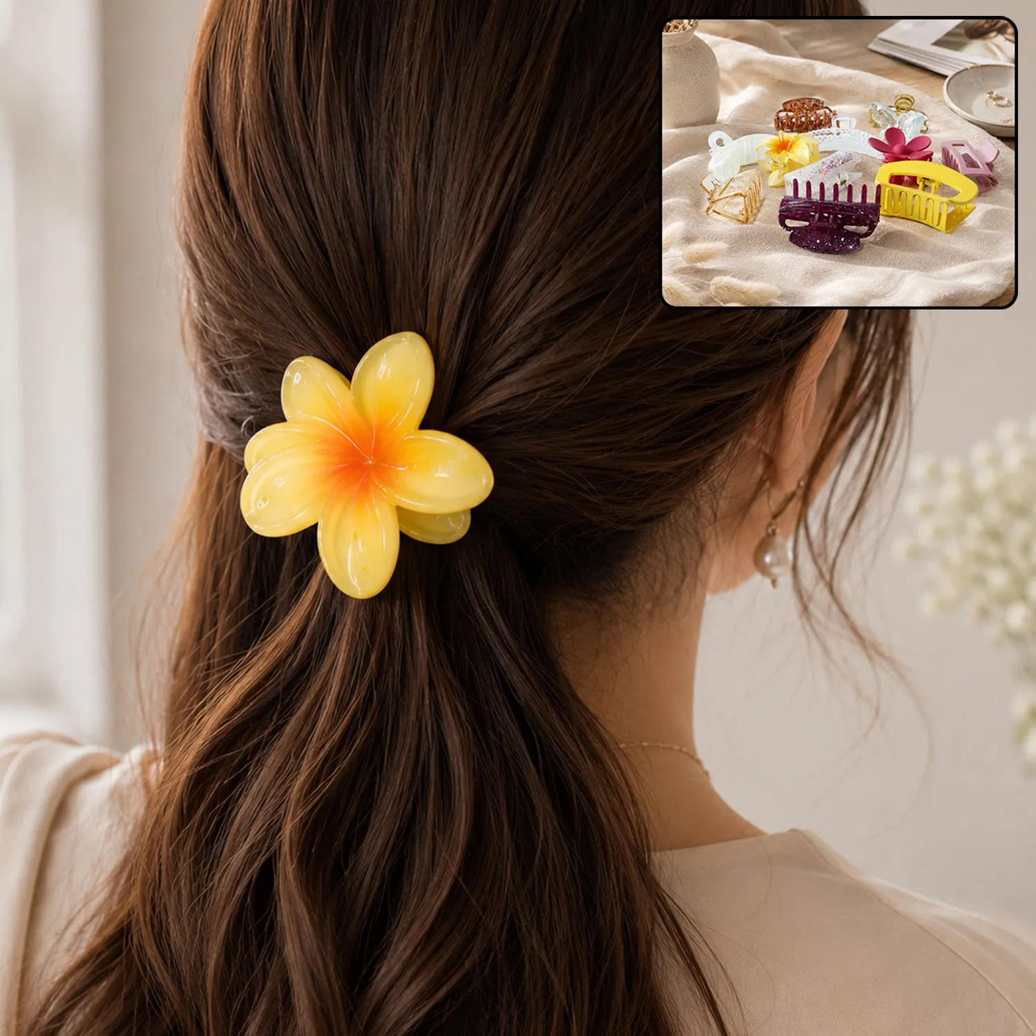 Plastic Stylish Flower Hair Clip Claw Clutcher Mix Design (1 Pc) - Detailed Feature View 7