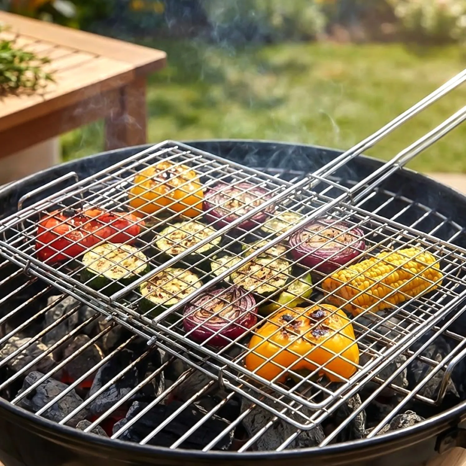 Heavy-Duty Stainless Steel BBQ Grill Basket – Long Handle & Durable Construction - Detailed Feature View 2