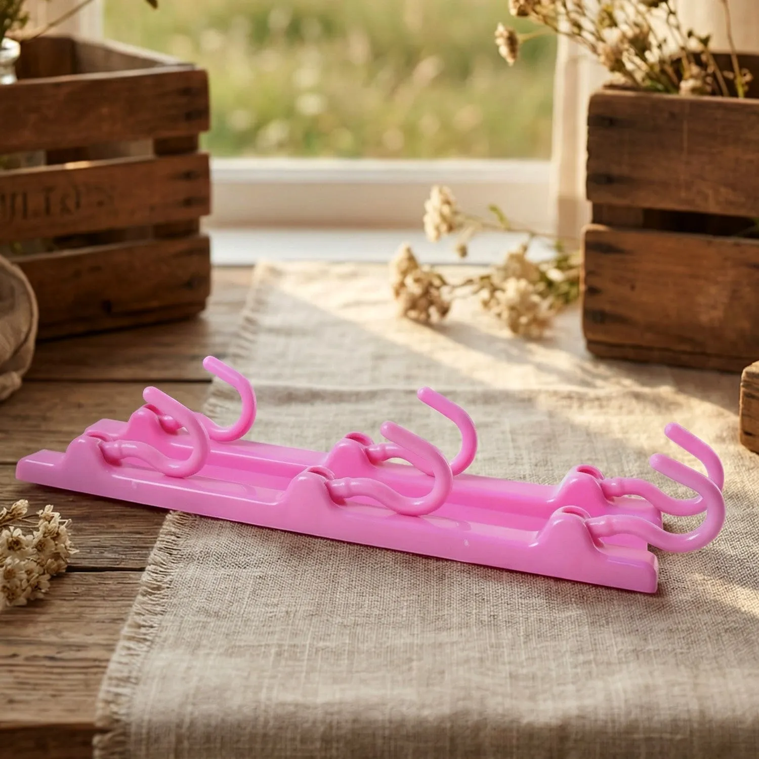 Multi-Purpose Hanging Organizer – 6 Durable Pink Hooks - Detailed Feature View 3