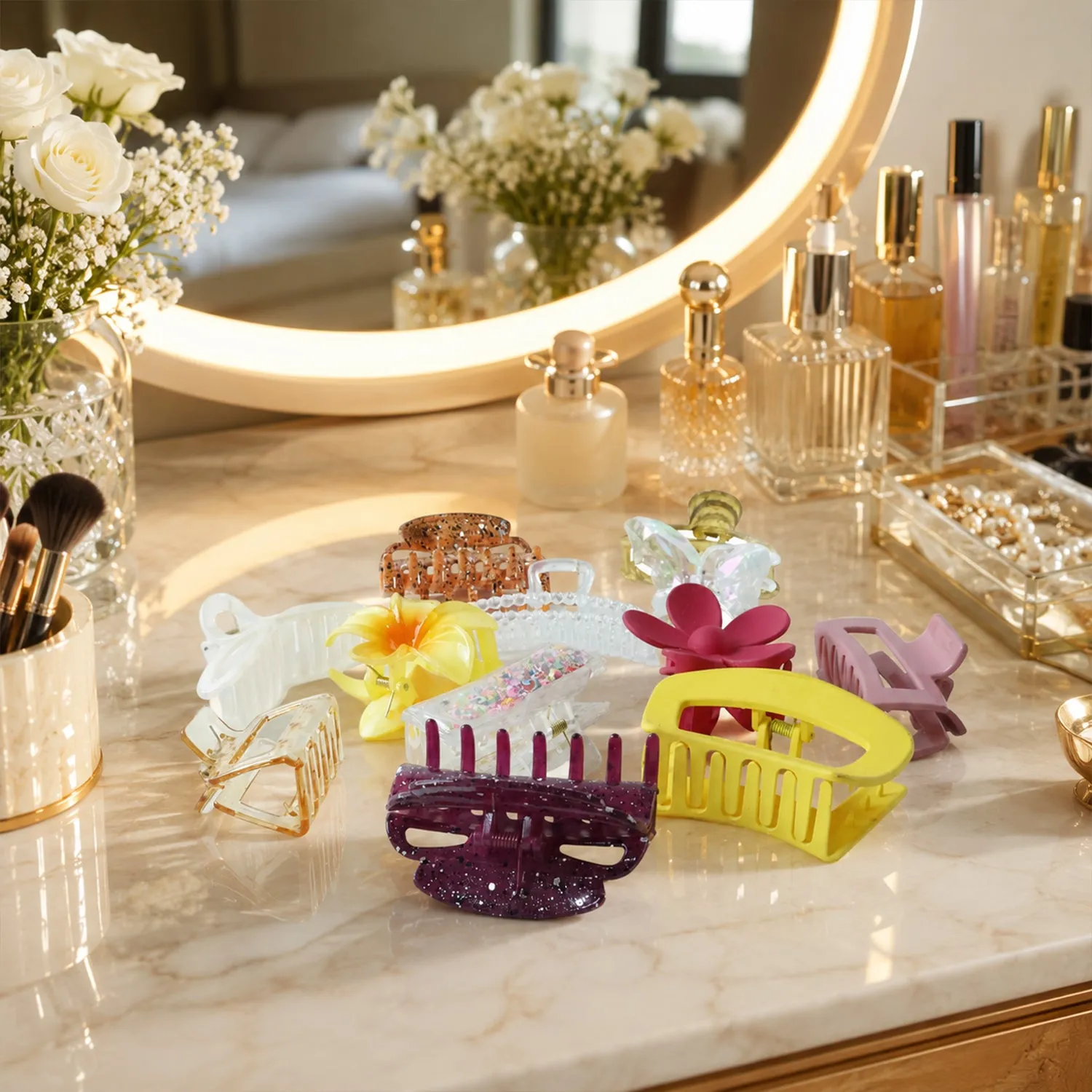 Plastic Stylish Flower Hair Clip Claw Clutcher Mix Design (1 Pc) - Detailed Feature View 5