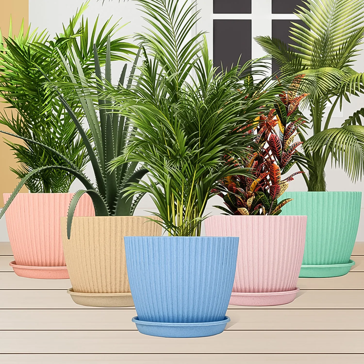 Premium Plastic Flower Pot Set – 5 Durable Planters with Trays | Indo Glow - Buy Online at Alikart