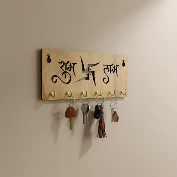 Wooden Key Holder – Vastu Shubh Labh Swastik Design