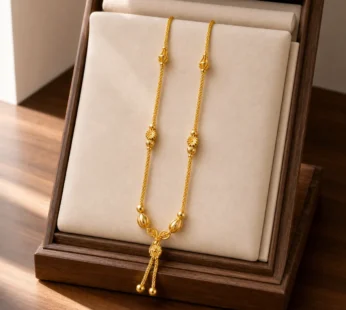Gold Plated Traditional Long Chain Necklace with Elegant Beaded Tassel Design for Women