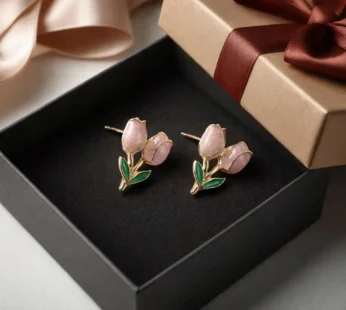 Pink Tulip Flower Stud Earrings – Elegant Korean Style Jewelry
