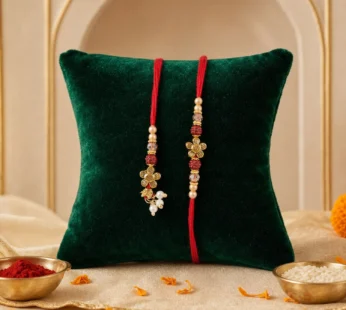 Classic Floral Motif Design Bhai Bhabhi Rakhi with Floral Rakhi and Tassel for Gift