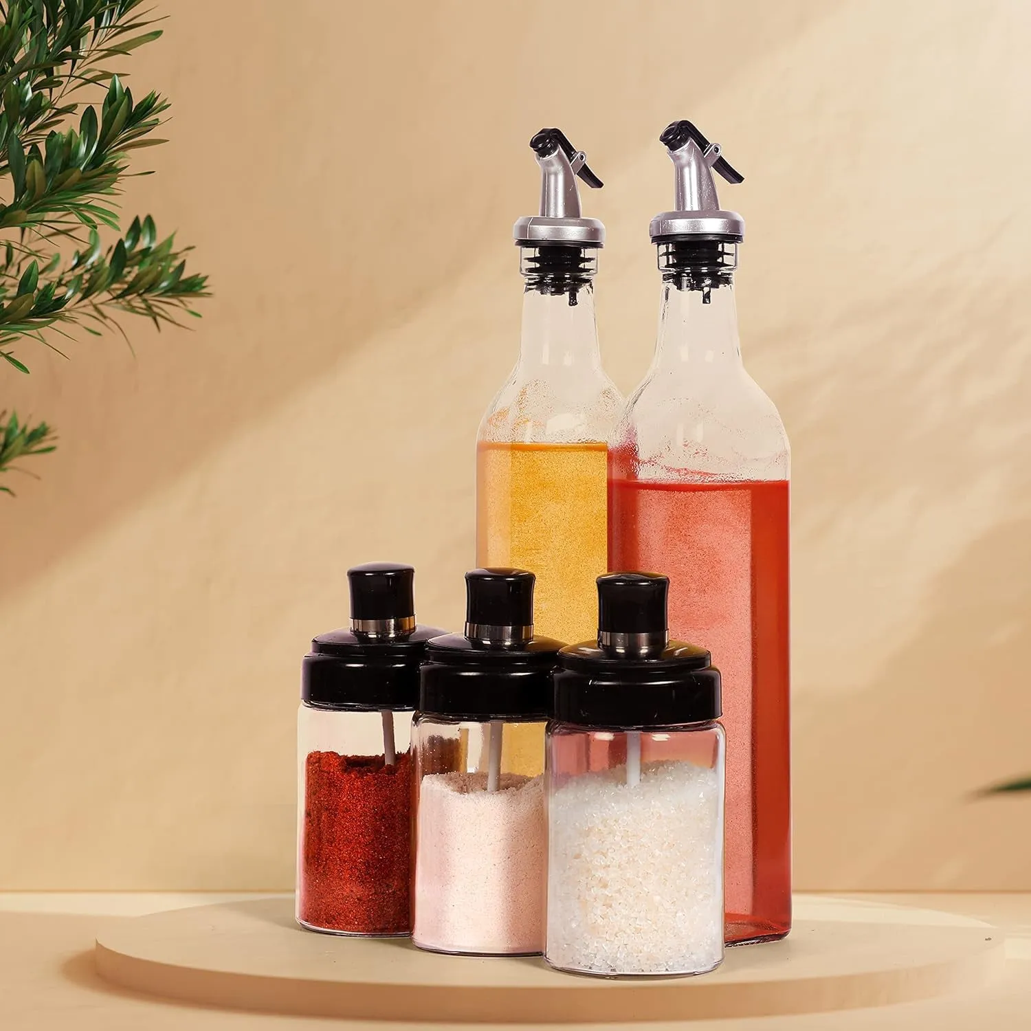 Premium Glass Oil Dispenser & Spice Jar Set – Leakproof Storage - Buy Online at Alikart