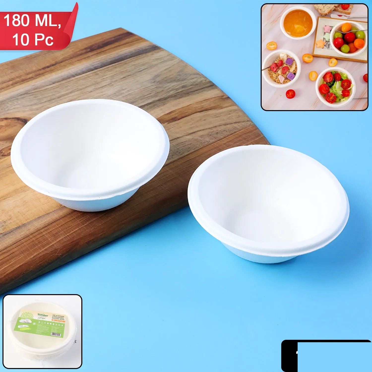 Compostable Bagasse Bowl – 180 ml Eco-Friendly Round Serving - Detailed Feature View 1