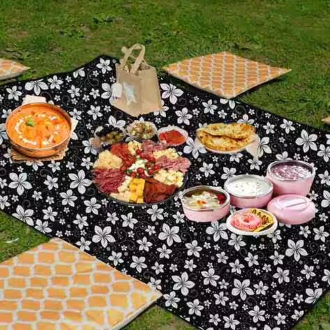 Large Picnic Mat (135×150cm) – Waterproof, Foldable Outdoor Blanket for Picnic, Beach, Camping & Travel (Random Print - Pack of 1) - Detailed Feature View 2