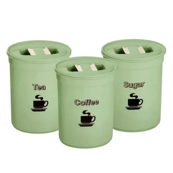 Coffee, Sugar & Tea Container Set – 3 Air-Seal Plastic Storage Containers for Kitchen (Random Color)