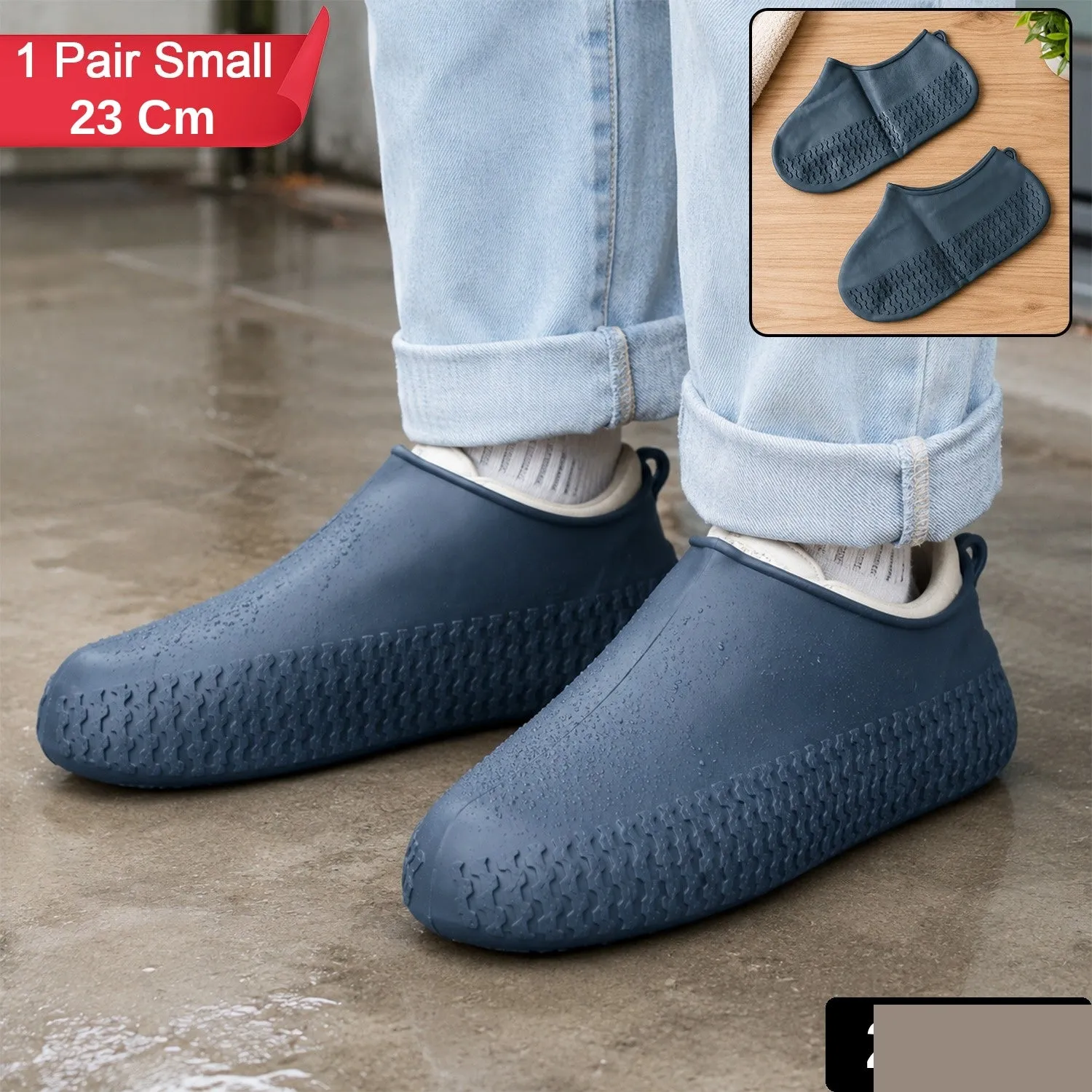 Waterproof Silicone Rain Shoe Cover 23 Cm Small Navy Blue - Detailed Feature View 1