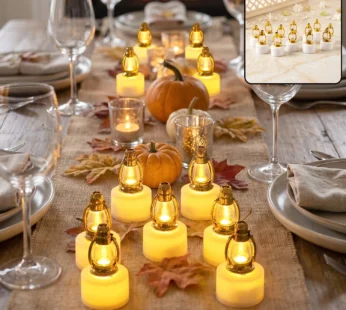 Golden Lantern LED Decorative Candle Lamps for Home and Diwali Decor (12 Pc Set)