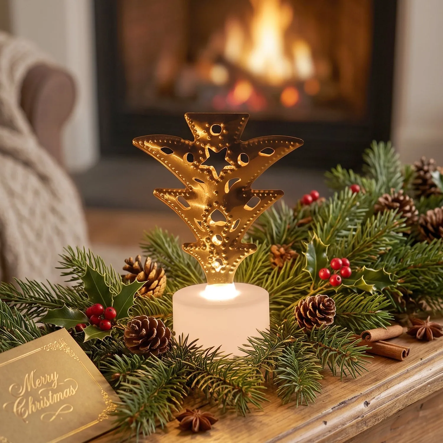 Golden Christmas Tree LED Tealight Candles for Home and Festive Decor (12 Pc Set) - Detailed Feature View 6