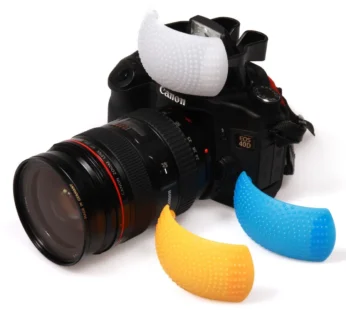 Universal Soft Flash Diffuser – Orange, White & Blue Filters | Adjustable Shadow Removal for DSLR Cameras (Random Color – Pack of 1)