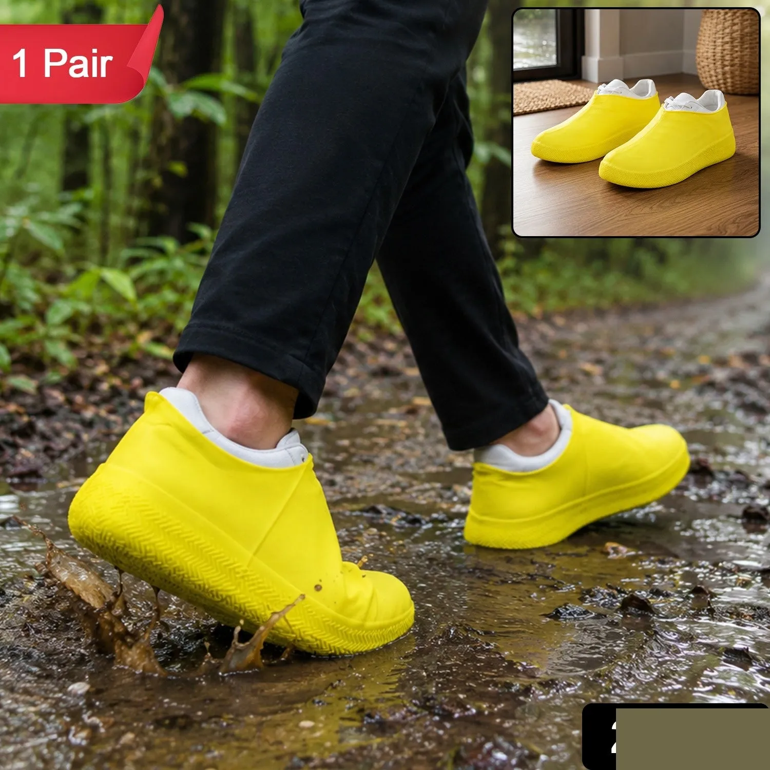 Large Size Reusable Waterproof Shoe Covers for Rainy Outdoor and Travel Use (1 Pair) - Detailed Feature View 1