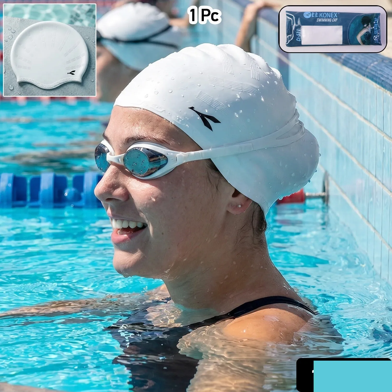 Silicone Swimming Cap – Waterproof & Flexible Fit for All Ages - Detailed Feature View 1