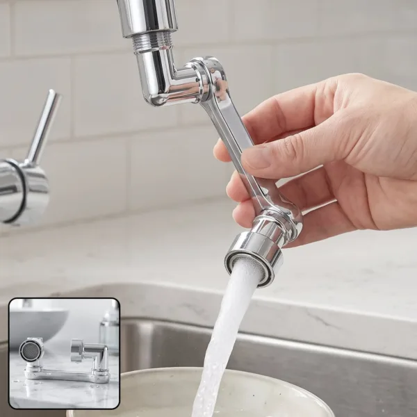 Flexible Faucet Head Extender with Rotating Water Flow for Kitchen Sink (1 Set)