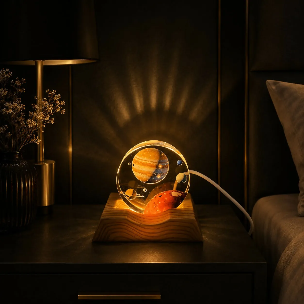 Premium 3D Solar System LED Night Lamp with Wooden Base USB Table Decor - Buy Online at Alikart