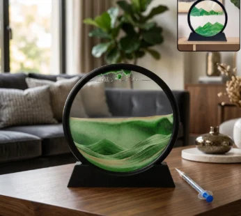 3D Moving Sand Art Round Frame with Stand for Home and Office Table Decor (1 Pc)