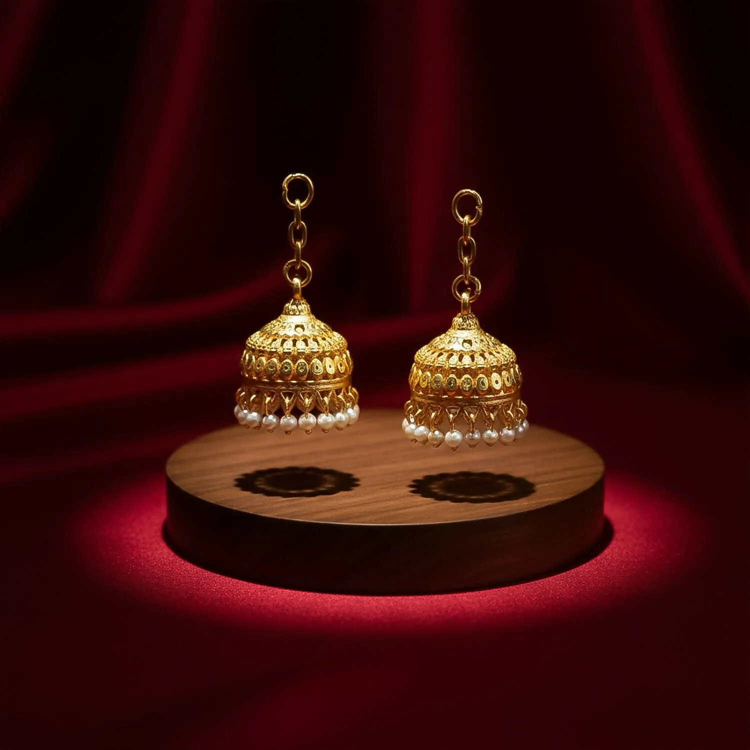 Premium Pearl Drop Jhumka – Traditional Gold Finish with Classic Dome Design - Buy Online at Alikart