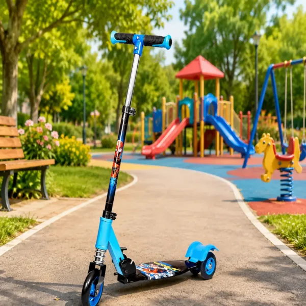 KIXY Kids 3 Wheel Foldable Scooter with Adjustable Height Handlebar, LED Wheels & Spring Suspension