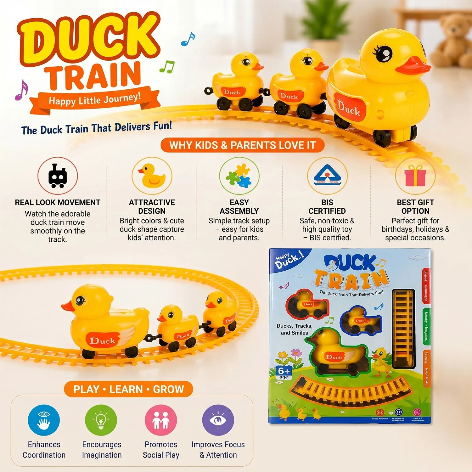 Kids Electric Toy Train Set – Lights, Music & Easy Assembly - Detailed Feature View 5