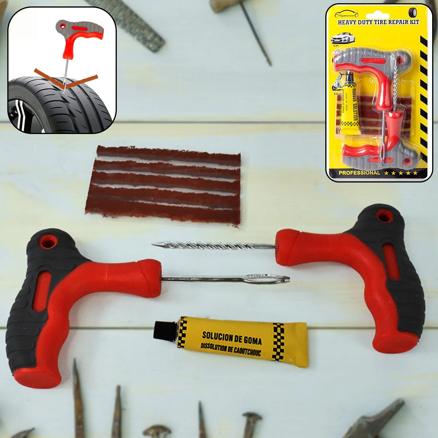 Premium Tubeless Tyre Puncture Repair Kit – 4-in-1 Durable Tool Set - Buy Online at Alikart