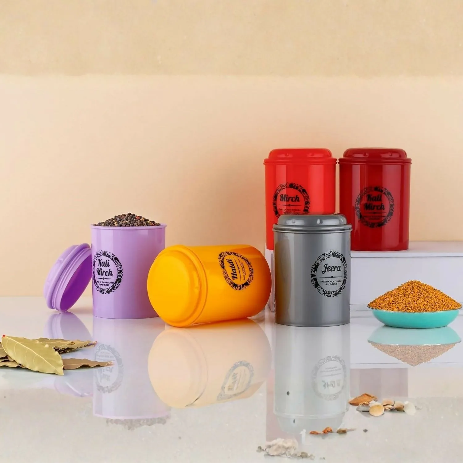 Premium Spice Container Set Airtight Masala Jars Kitchen Storage Canisters with Lids Combo - Buy Online at Alikart