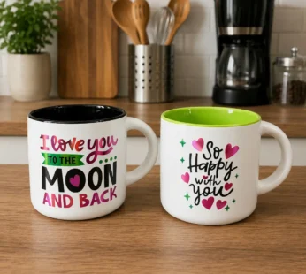 Romantic Love Printed Ceramic Coffee Mug for Couples & Gifting (Writing may vary 1 PC)