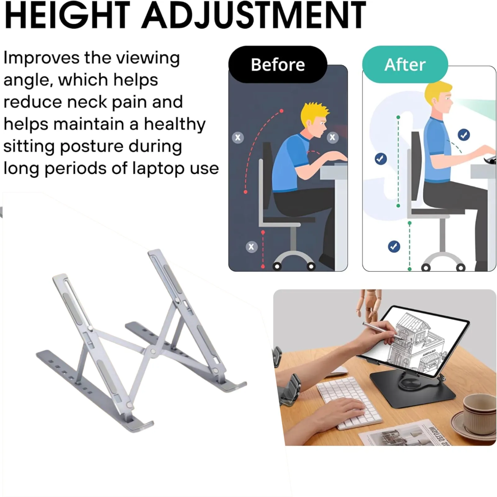 Metal Portable Laptop Stand – 7 Adjustable Angles | Gambit - Detailed Feature View 4
