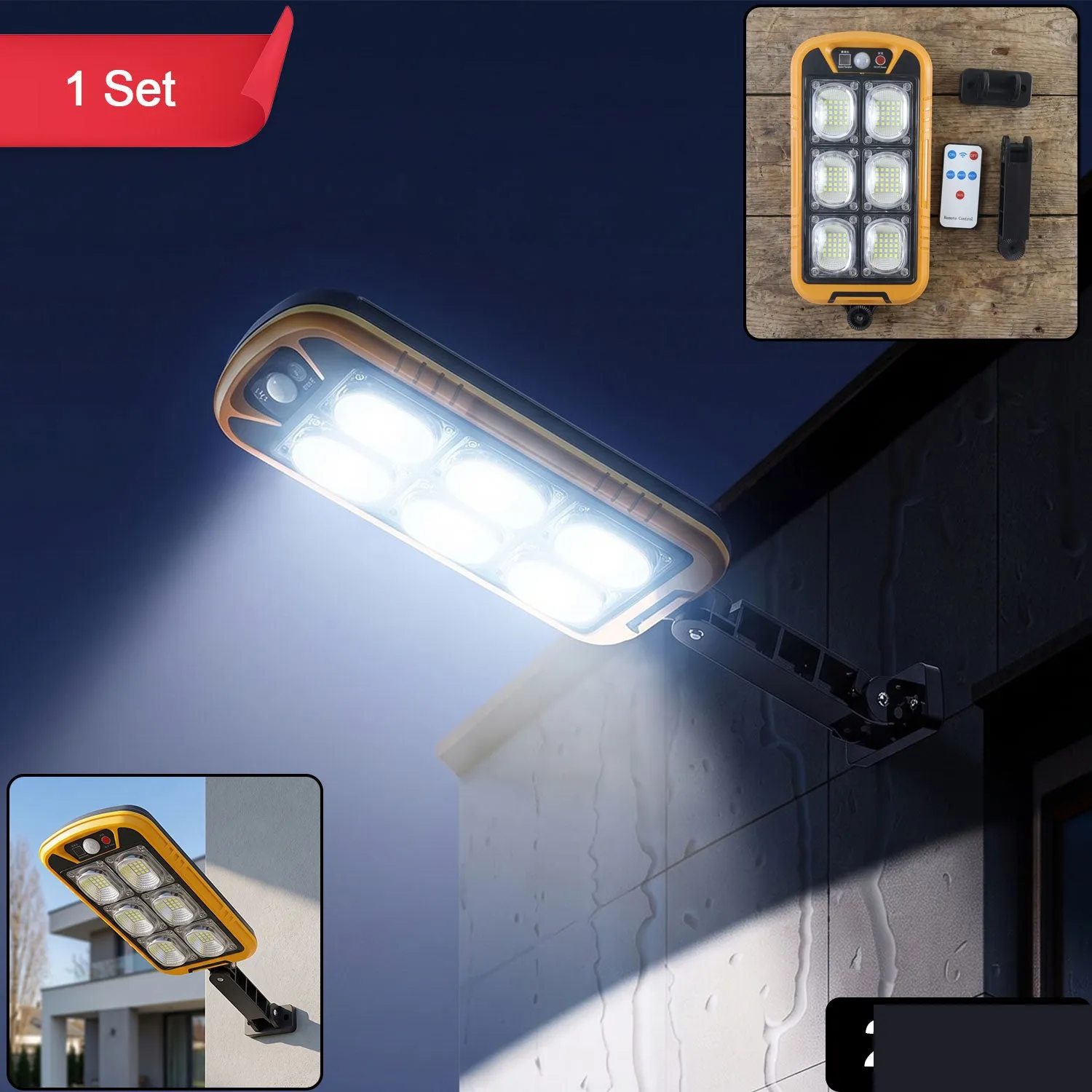 Solar LED Motion Sensor Wall Light with Remote Waterproof Outdoor (1 Set) - Detailed Feature View 1