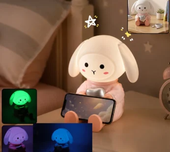 Rabbit LED Night Light with Mobile Phone Stand for Bedroom and Study Table (1 Pc)