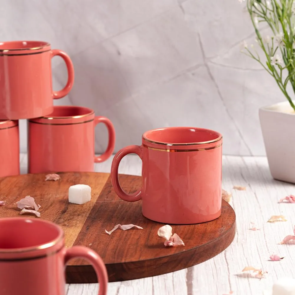 Premium 22k Liquid Gold Line Design Ceramic Director Shape Coffee Mug,180 ML, Pack of 6, Pink - Buy Online at Alikart