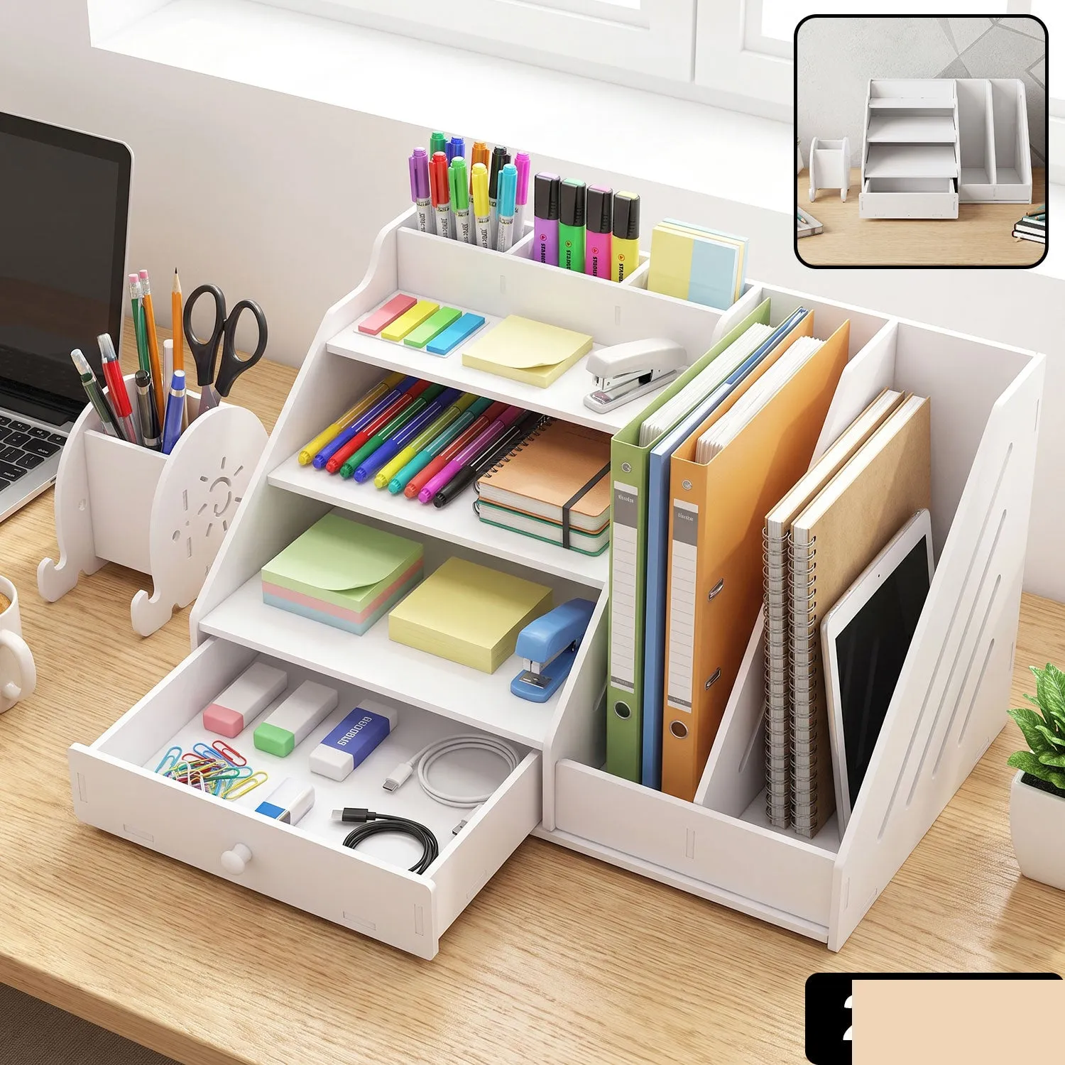 Multifunctional Desk Organizer Storage Cabinet with Drawer File Rack (1 Set) - Detailed Feature View 1