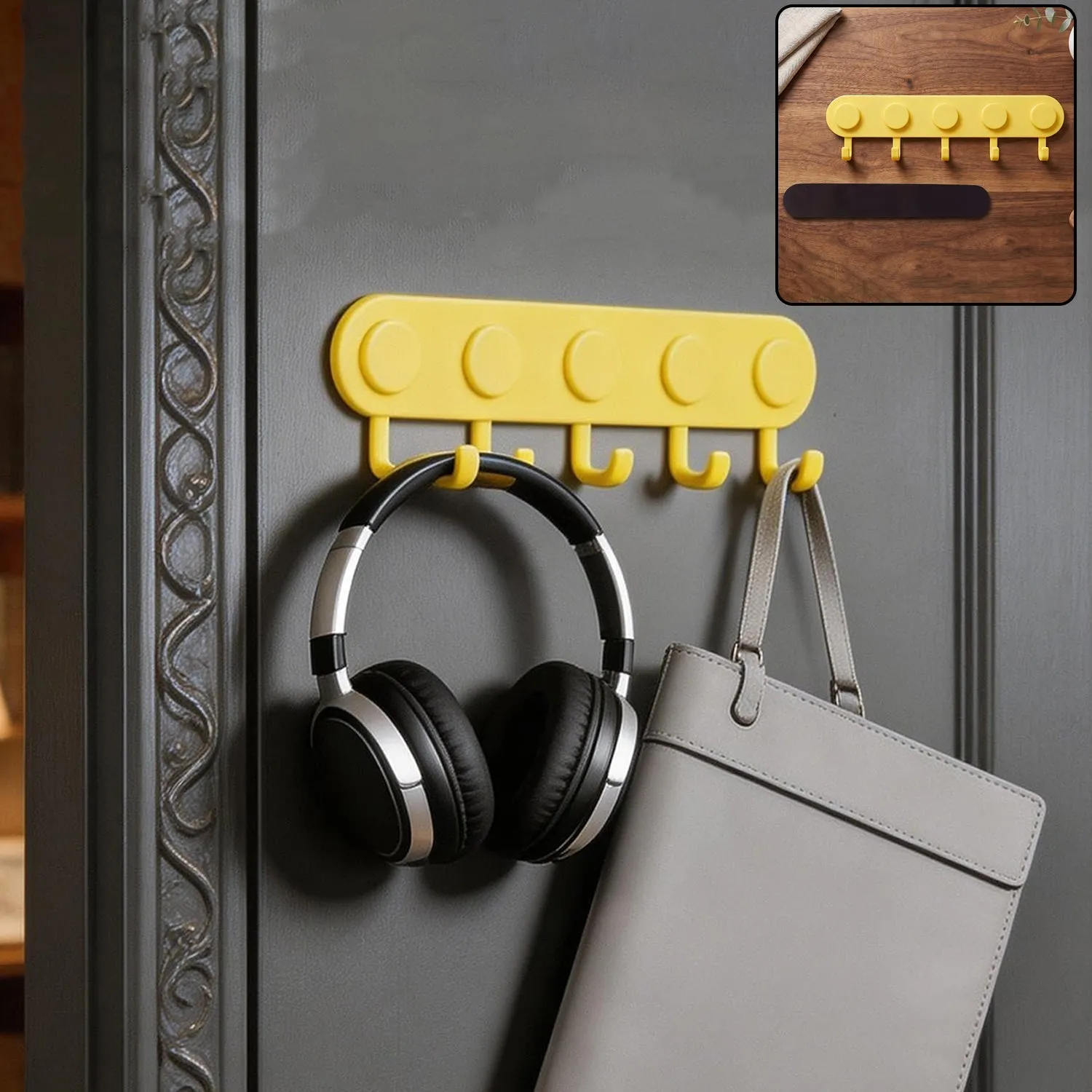 Premium Self-Adhesive Plastic 5-Hook Wall Hanger for Home Storage and Organisation (1 Pc) - Buy Online at Alikart