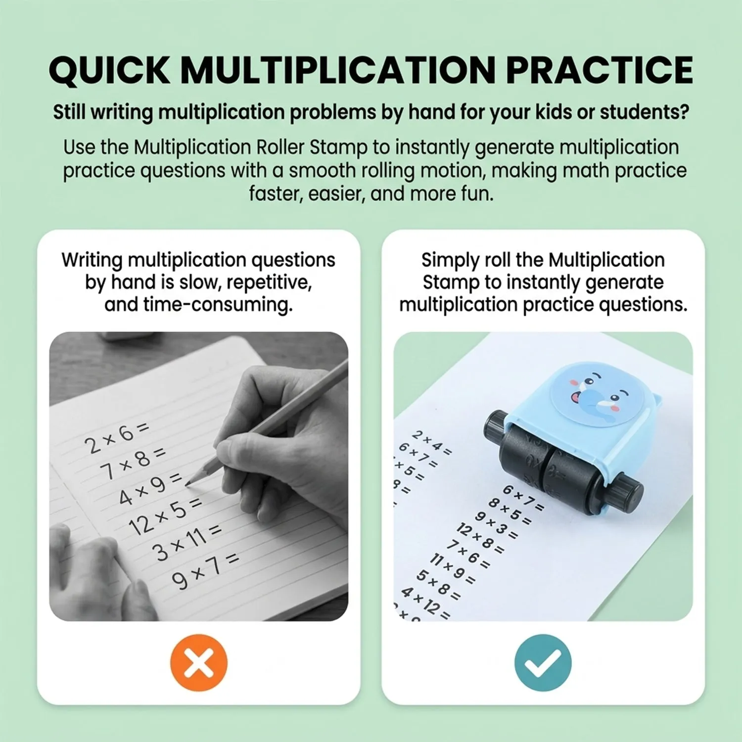 Kids Multiplication Practice Math Roller Stamp with Refillable Ink Bottle (1 Pc) - Detailed Feature View 2