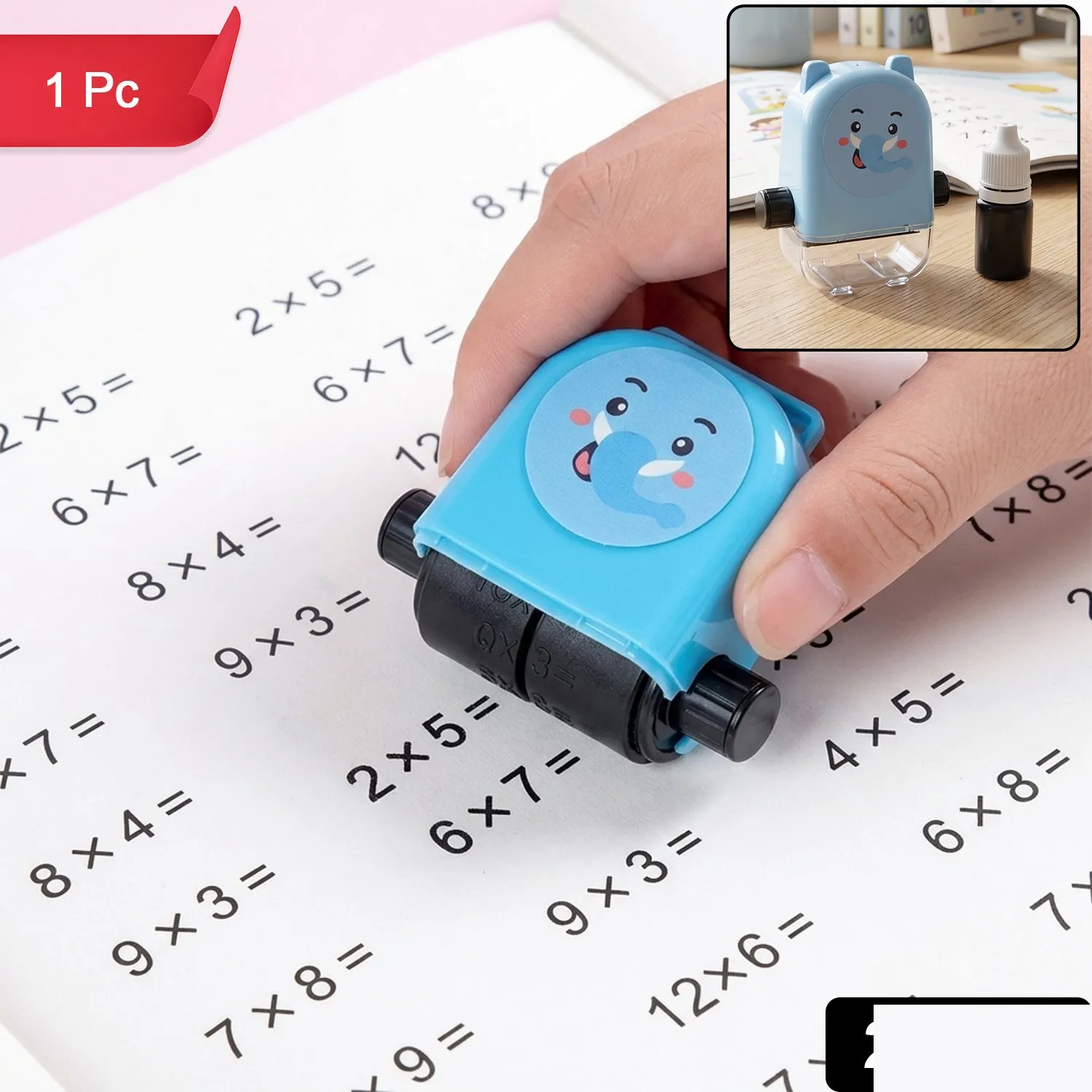 Kids Multiplication Practice Math Roller Stamp with Refillable Ink Bottle (1 Pc) - Detailed Feature View 1