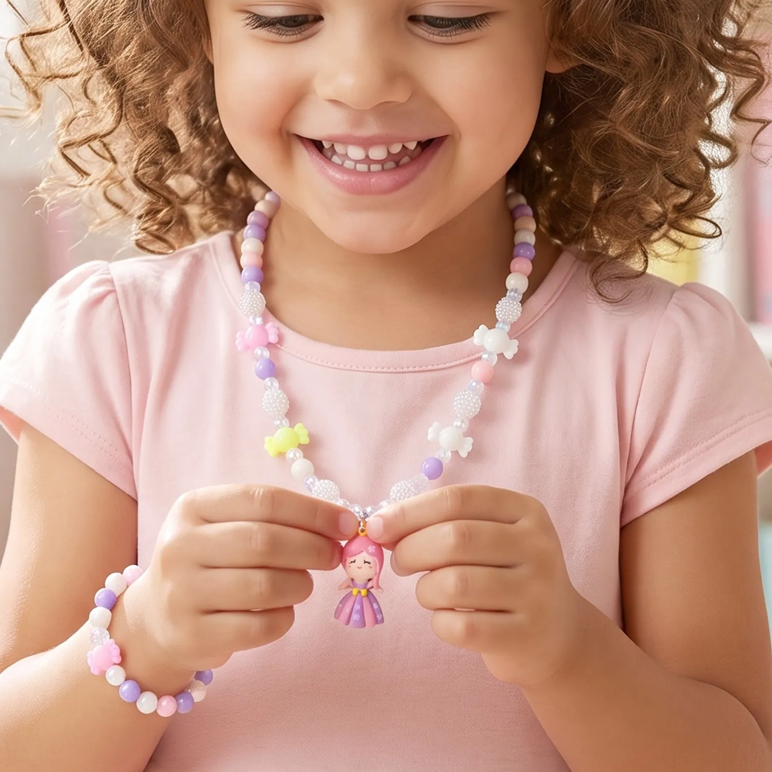 Kids Bead Necklace and Bracelet Jewellery Set with Gift Box for Dress-Up (6 Pc) - Detailed Feature View 6