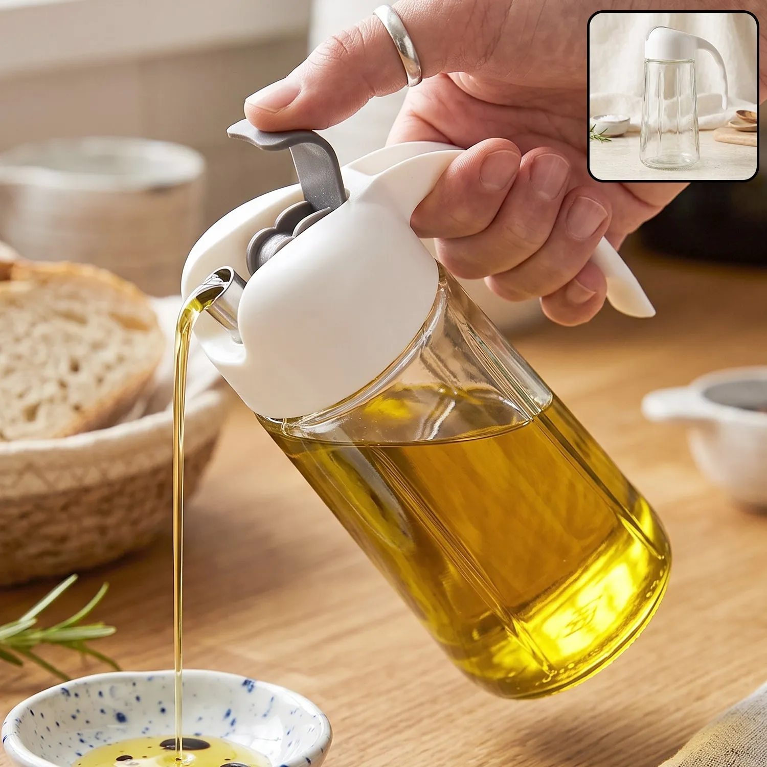 Premium Glass Oil Dispenser Bottle with Auto Open Close Spout Lid and Easy Handle (1 Pc) - Buy Online at Alikart
