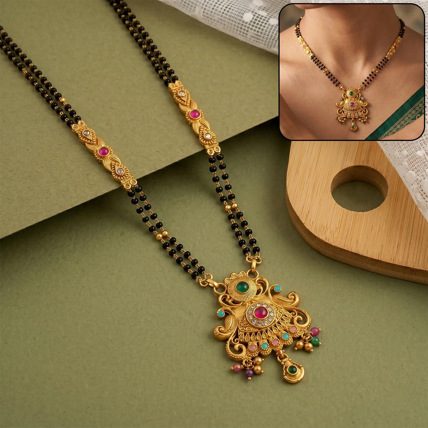 Premium Mangalsutra – Elegant double-strand design with rainbow beads - Buy Online at Alikart