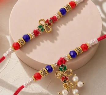 Divine Leaf Feather Motif Design Bhai Bhabhi Rakhi with Leaf Charm and Beads for Gift