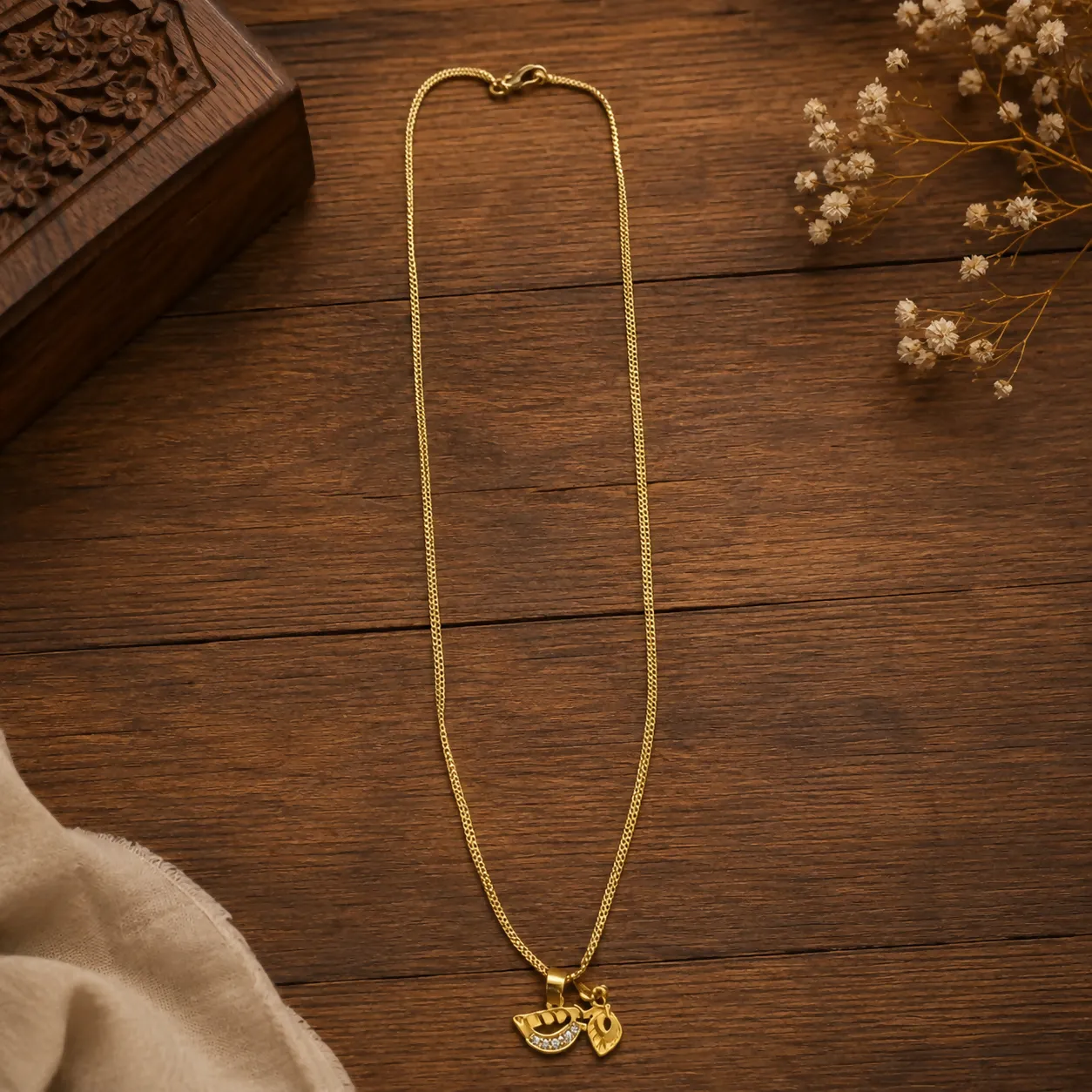 Ethnic Gold-Toned Divine Charm Pendant Chain for Men & Women | Fashion Jewelry - Detailed Feature View 2
