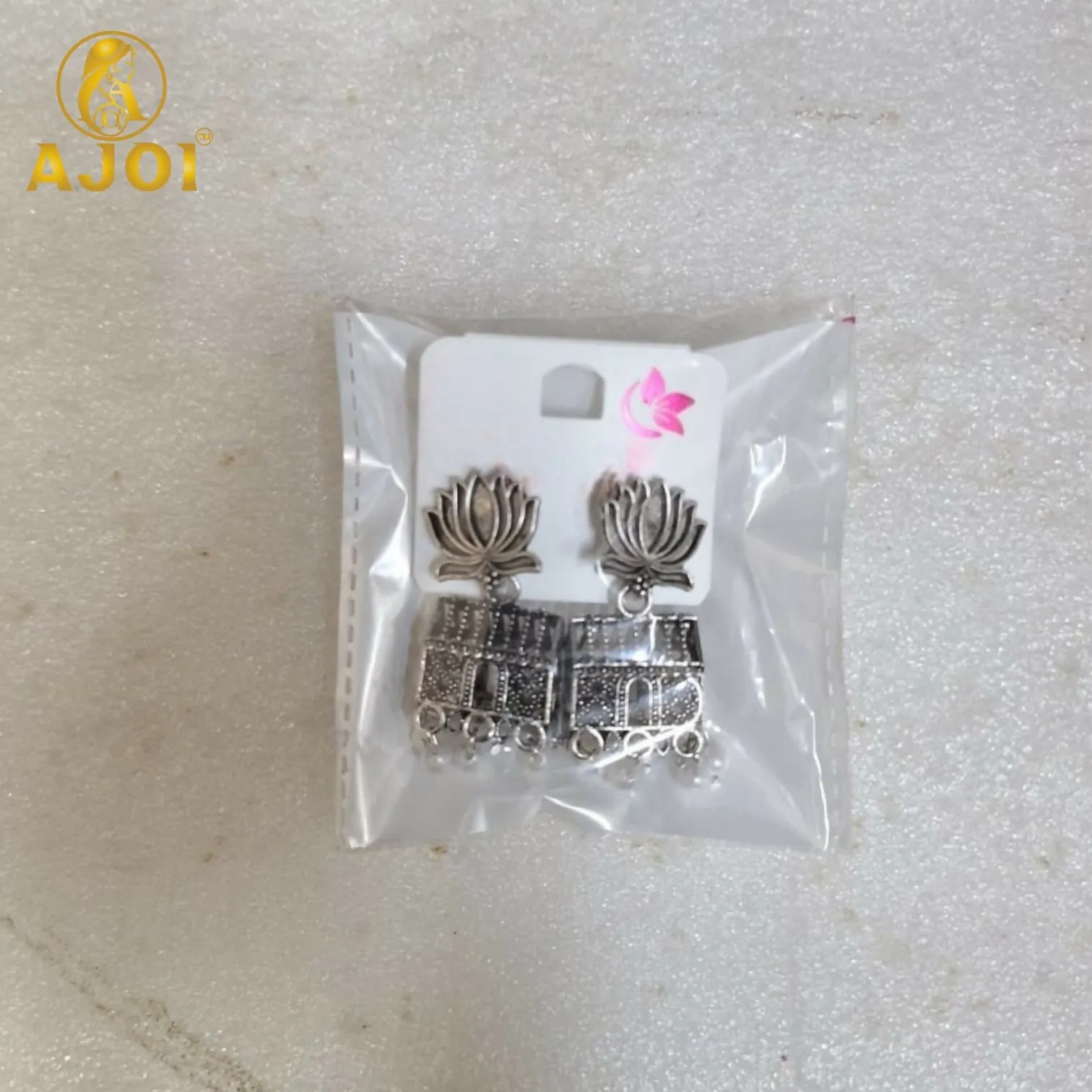 Oxidised Silver Lotus Pearl Earrings – Elegant Handcrafted Jewelry - Detailed Feature View 4