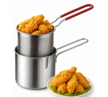 Small Deep Frying Pot with Strainer Basket (2-Piece Set) – Non-Stick Mini Fryer for Home Cooking, French Fries, Snacks & Kitchen Use