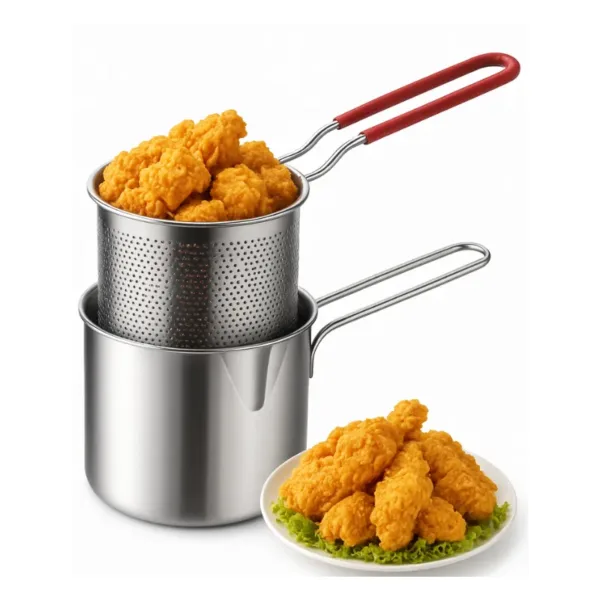 Small Deep Frying Pot with Strainer Basket (2-Piece Set) – Non-Stick Mini Fryer for Home Cooking, French Fries, Snacks & Kitchen Use