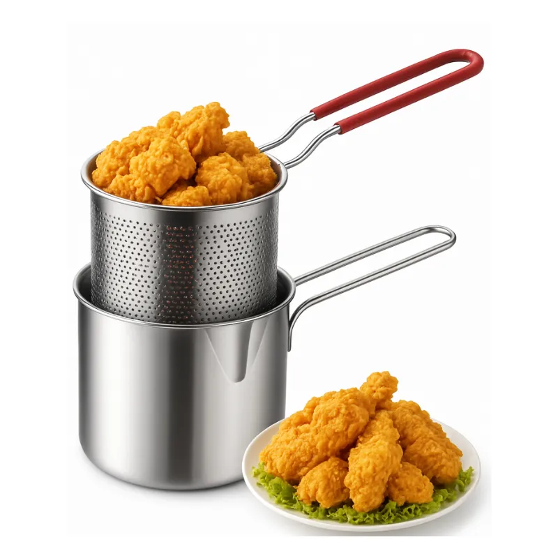 Premium Small Deep Frying Pot with Strainer Basket (2-Piece Set) – Non-Stick Mini Fryer for Home Cooking, French Fries, Snacks & Kitchen Use - Buy Online at Alikart