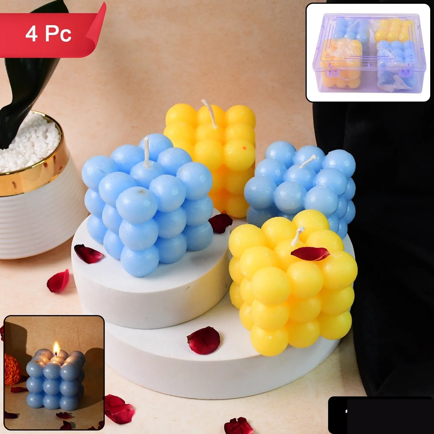 Cube Candles – Colorful Decorative Wax Set of 4 - Detailed Feature View 1