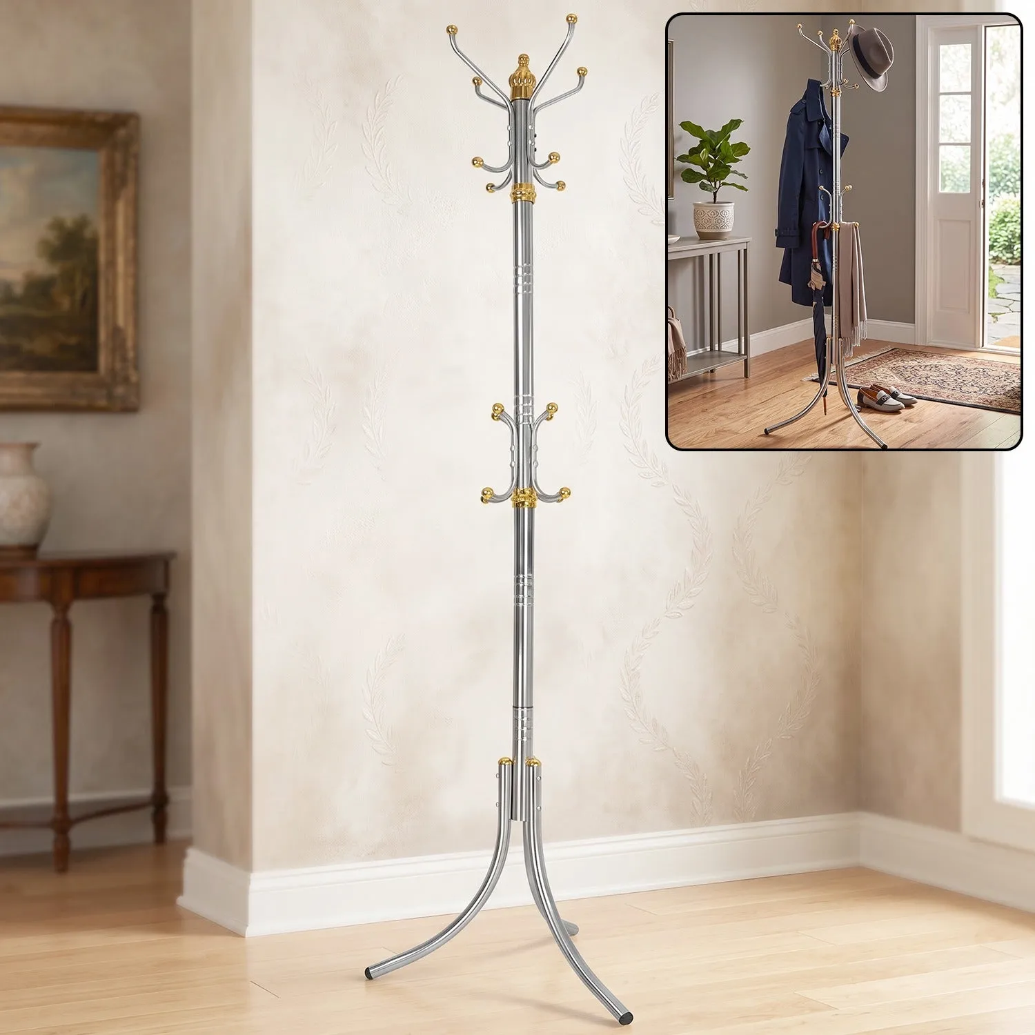 Premium Metal Floor Standing Coat Rack Clothes Hanger Stand with Multi Hooks (1 Pc) - Buy Online at Alikart