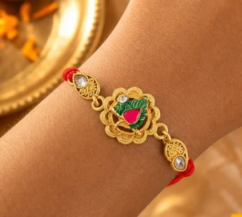Classic Rakhi with Shri Plaque, ornate work and thread style for Festive Display