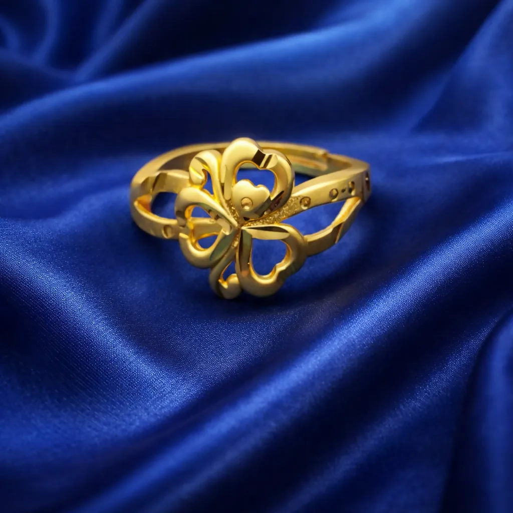 1 gram gold forming Adjustable Lucky Four Leaf Clover Heart Ring